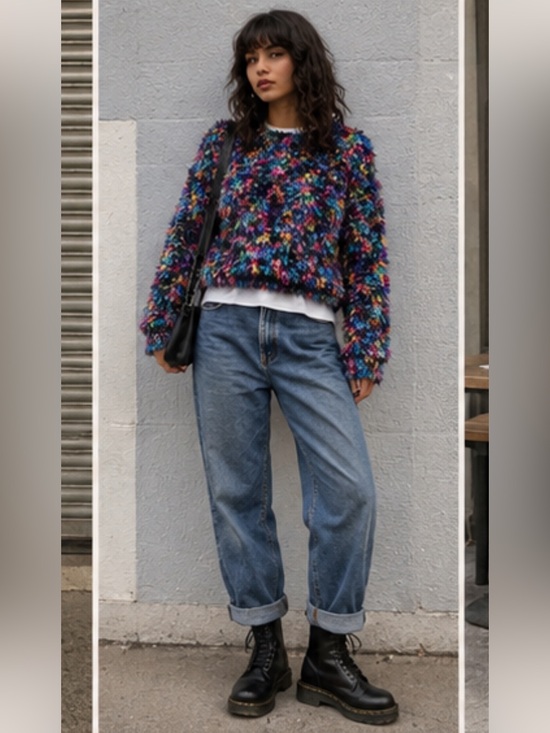 Sweaters - 🎀Vintage🎀 1980s Colorful Shaggy Cropped Sweater Size Large